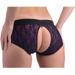Lace Envy Crotchless Panty Harness - S/ M Black and Purple
