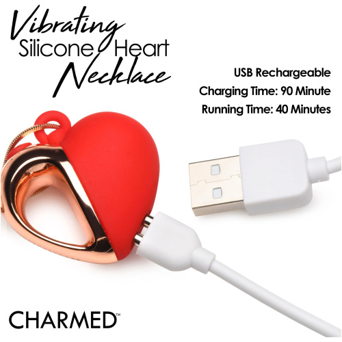 10x Vibrating Silicone Heart Necklace - Rose Gold/ Red