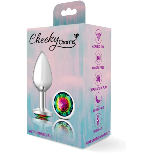 Cheeky Charms-Silver Metal Butt Plug- Round-Rainbow-Medium