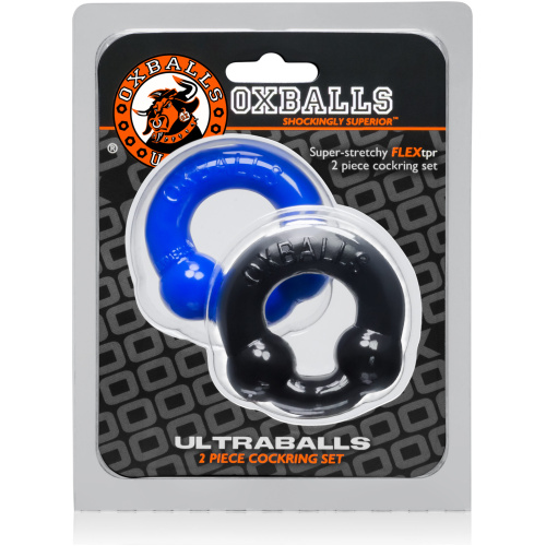 Ultraballs 2- Piece Cockring Set - Black & Police Blue