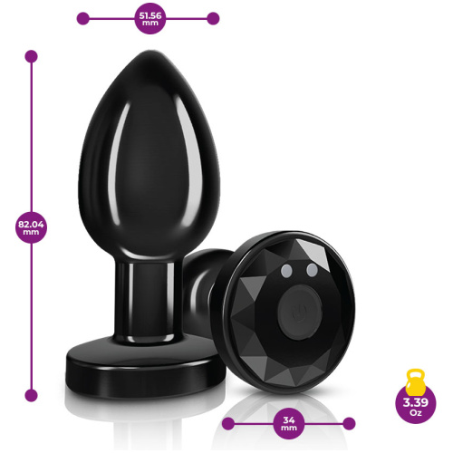 Cheeky Charms - Rechargeable Vibrating Metal Butt Plug With Remote Control - Gunmetal - Medium