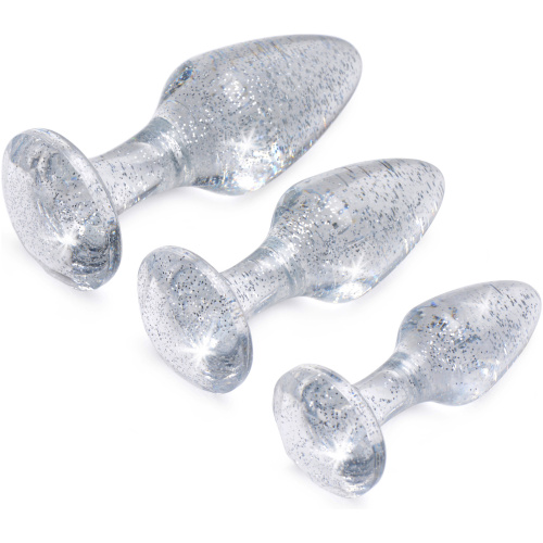 Glitter Gem Anal Plug Set - Silver