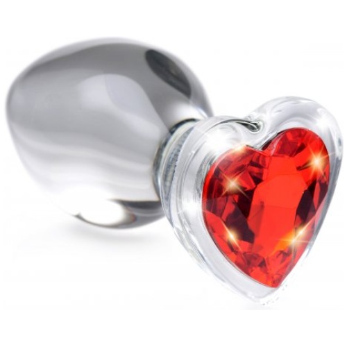 Red Heart Gem Glass Anal Plug - Medium