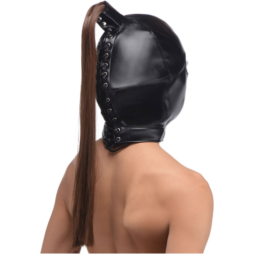 Ponytail Bondage Hood - Black