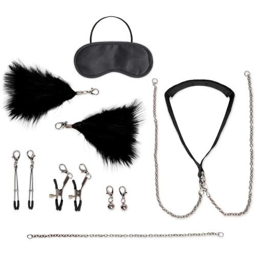 12 Pc Interchangeable Collar and Nipple Clips Set - Black