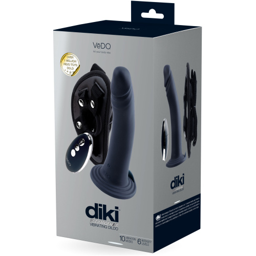 Diki Rechargeable Vibrating Dildo With Harness - Just Black