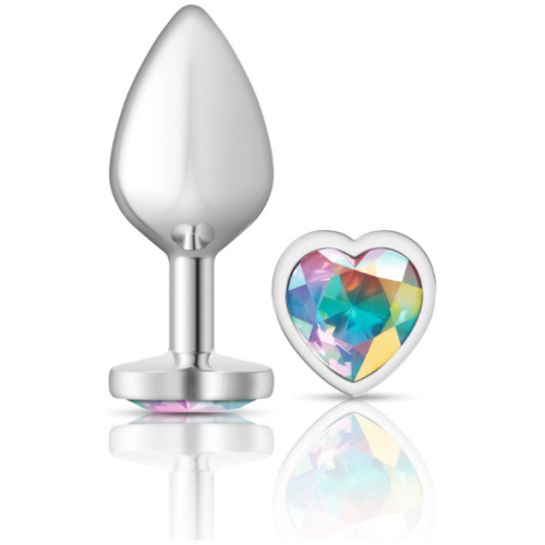 Cheeky Charms-Silver Metal Butt Plug- Heart-Clear-Medium