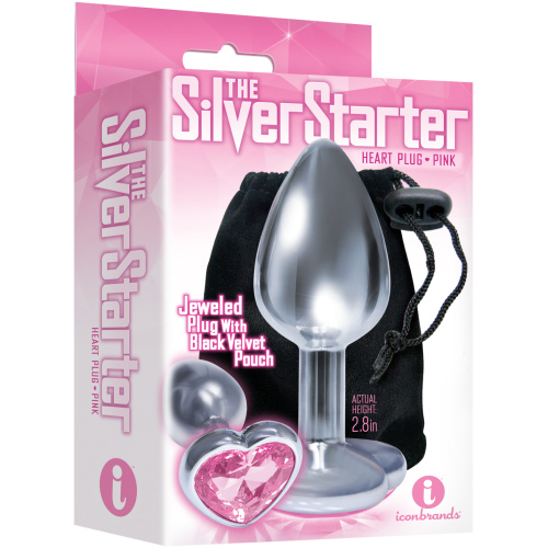 The 9's the Silver Starter Heart Bejeweled Stainless Steel Plug - Pink