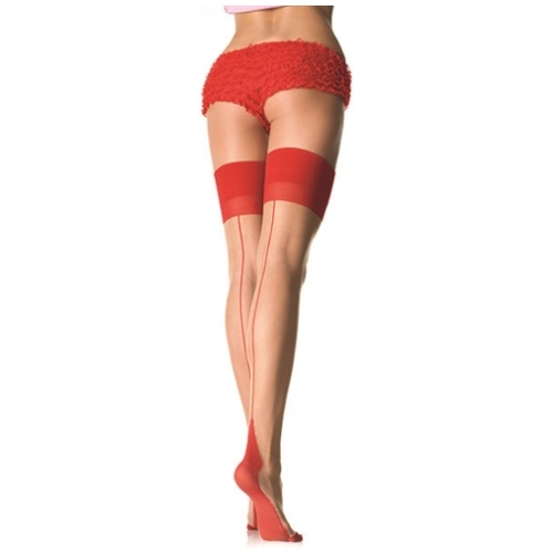 Sheer 2 Tone Stockings - One Size - Nude/ Red