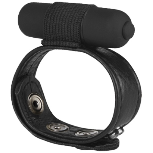The Macho Collection Snap-on Vibro Cock and Ball Strap - Black