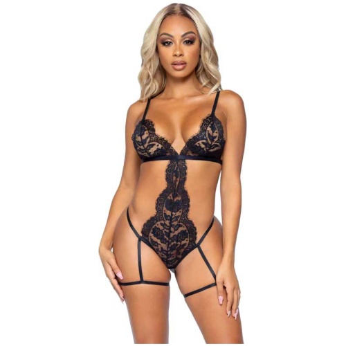 All Romance Lace Teddy and Robe Set - Small -  Black