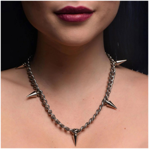 Punk Spiked Necklace Silver