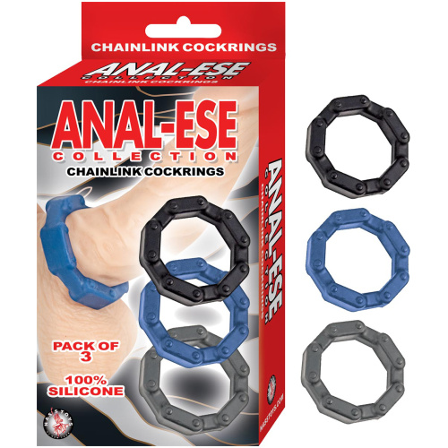 Anal-Ese Chainlink Cockrings - Black/blue/grey