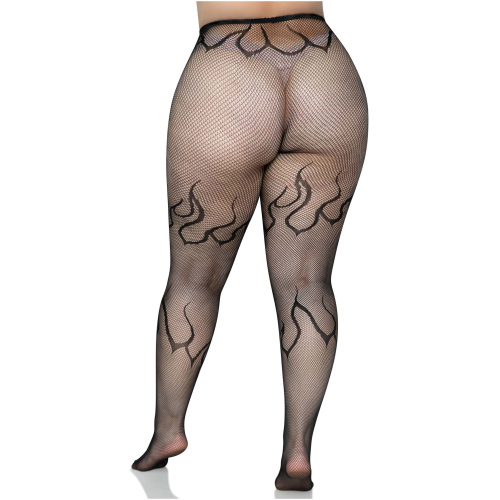 Flame Net Tights - 1x/2x - Black