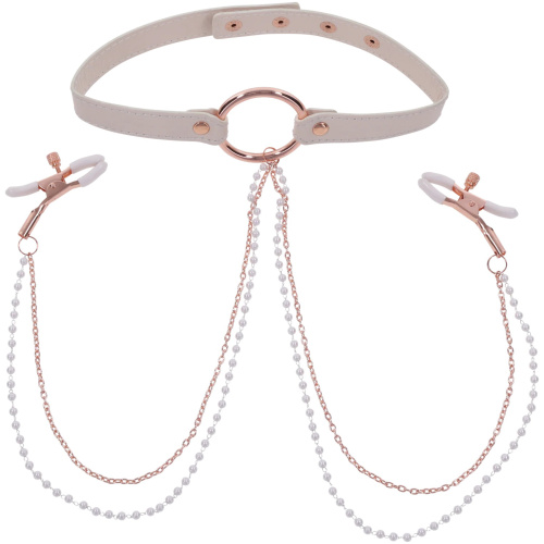 Peaches ‘N Creame Collar With Nipple Clamps - Pink