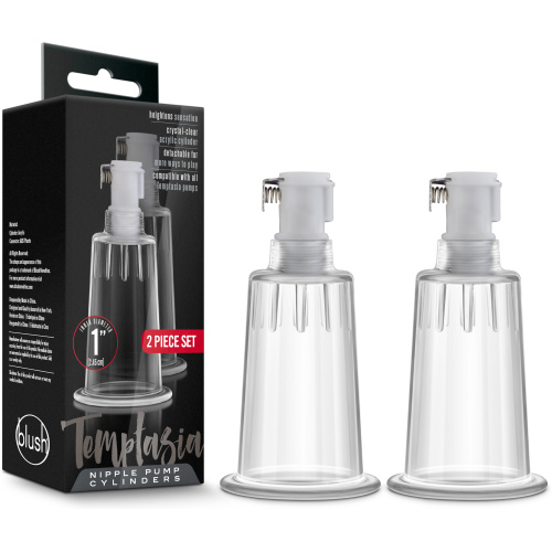 Temptasia – Nipple Pumping Cylinders – Set of 2 (1 Inch Diameter) - Clear