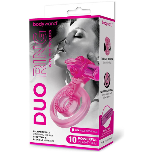 Bodywand Rechargeable Duo Ring With Clit Tickler - Pink