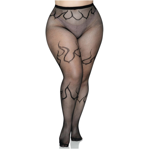 Flame Net Tights - 1x/2x - Black