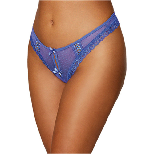 Dot Mesh Open Crotch Thong - Large - Periwinkle