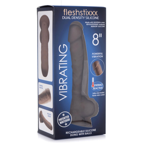 Fleshstixxx 8" Vibrating Silicone Dildo With Balls Brown