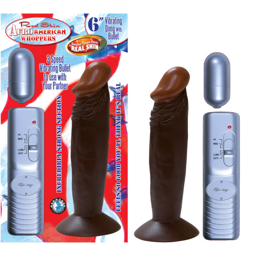 Afro American Whoppers 6 Inch Vibrating Dong With Bullet - Brown