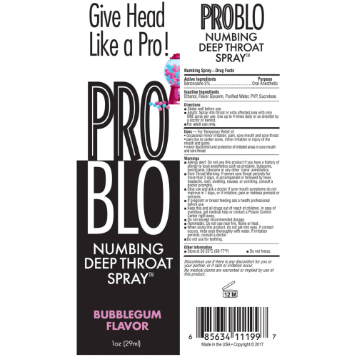Pro Blo Throat Numbing Spray 1oz - Bubblegum