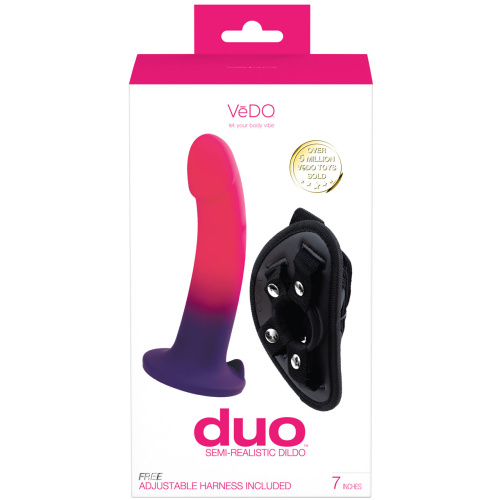 Duo Semi-Realistic Dildo With Harness - Pink/purple