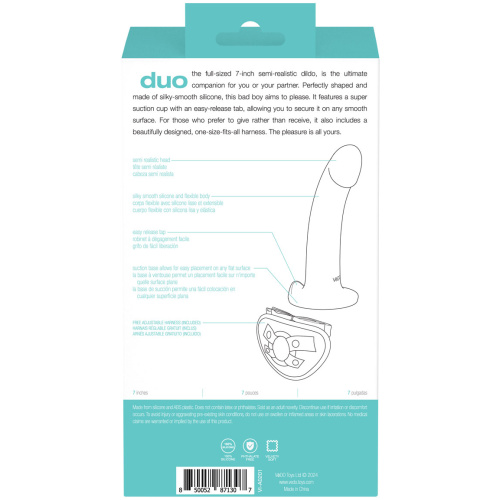 Duo Semi-Realistic Dildo With Harness - Turquoise/black