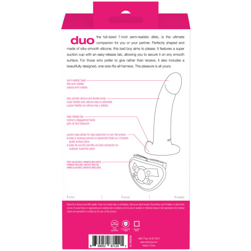 Duo Semi-Realistic Dildo With Harness - Pink/purple