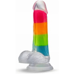 Neo Elite Glow in the Dark Rainbow Rave 6.5" Silicone Dual Density Dildo Multicolored