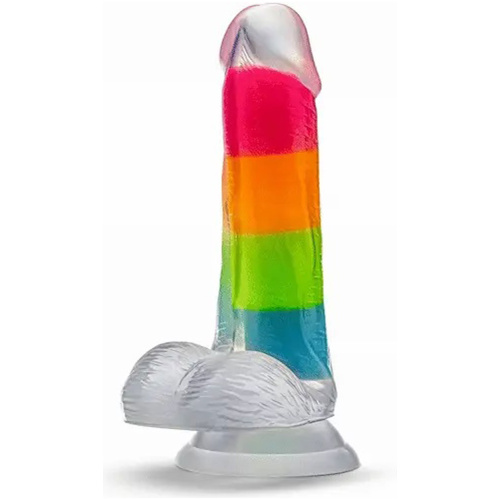 Neo Elite Glow in the Dark Rainbow Rave 6.5" Silicone Dual Density Dildo Multicolored