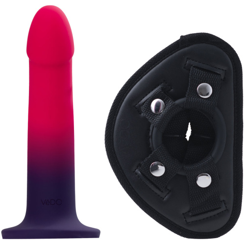 Duo Semi-Realistic Dildo With Harness -  Pink/purple