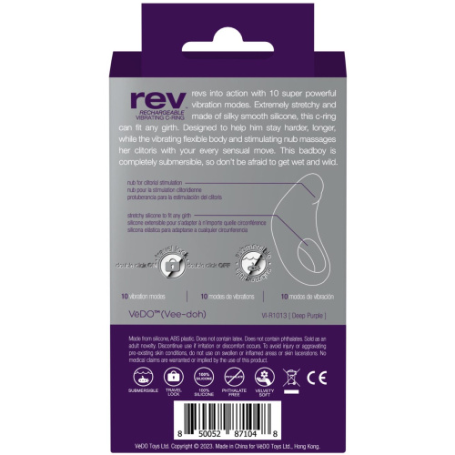 Rev Rechargeable Vibrating C-Ring - Purple