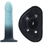 Duo Semi-Realistic Dildo With Harness - Turquoise/black