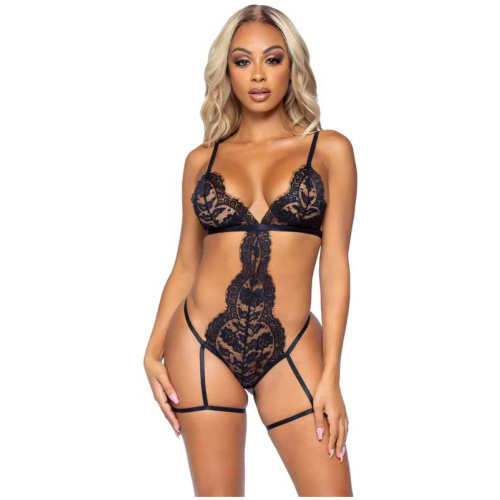 All Romance Lace Teddy and Robe Set - Large -  Black