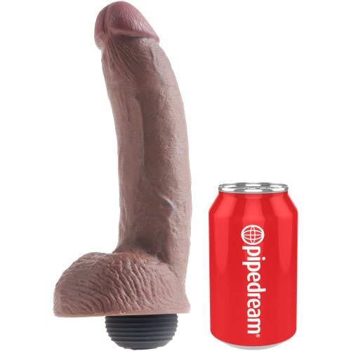 King Cock 9 Inch Squirting Cock With Balls - Brown