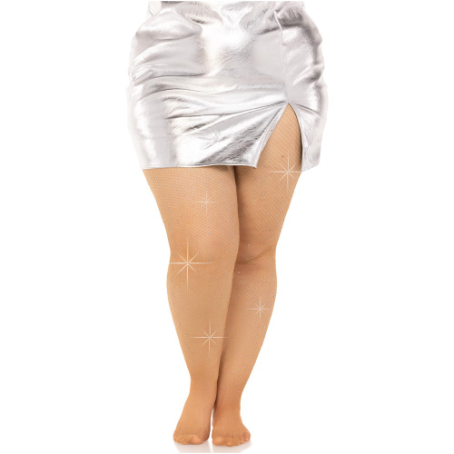 Colby Rhinestone Fishnet Tights - 1x/2x - Caramel