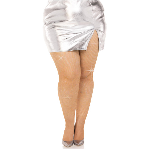 Colby Rhinestone Fishnet Tights - 1x/2x - Caramel