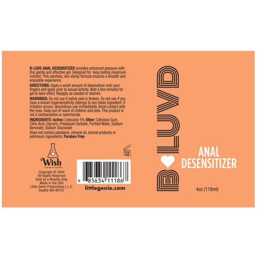 B-Luvd Anal Desensitizing Lubricant 4oz