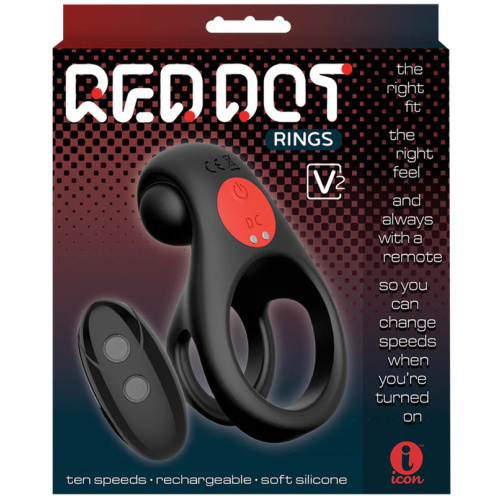 Red Dot Vibrating Cock Ring V2 With Remote - Black/red