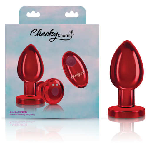 Cheeky Charms - Rechargeable Vibrating Metal Butt Plug With Remote Control - Red - Large