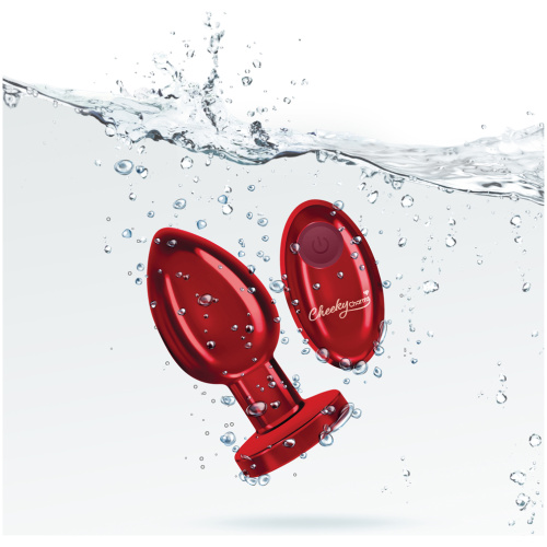 Cheeky Charms - Rechargeable Vibrating Metal Butt Plug With Remote Control - Red - Large