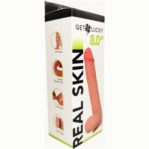 Get Lucky 8 Inch Real Skin Dildo - Tan