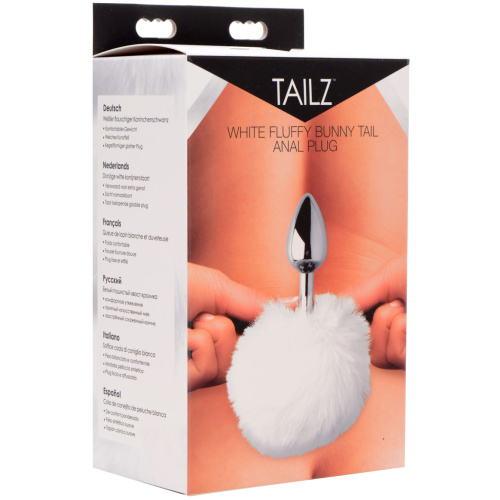 White Fluffy Bunny Tail Anal Plug