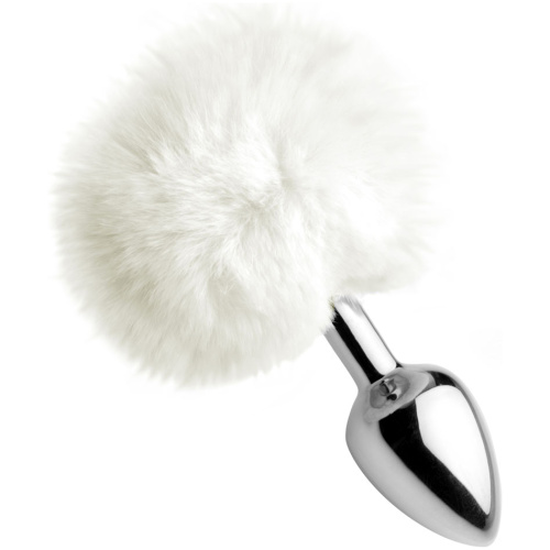 White Fluffy Bunny Tail Anal Plug