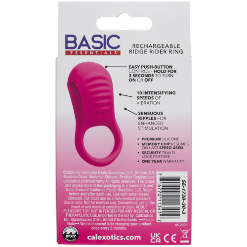 Basic Essentials Rechargeable Ridge Rider Ring - Pink