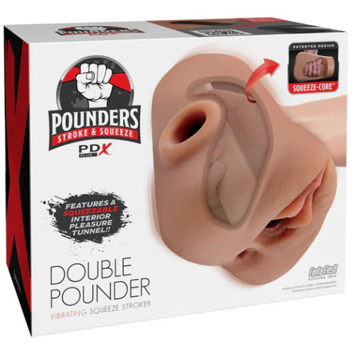 Pdx Plus Double Pounder Vibrating Squeeze Stroker - Brown