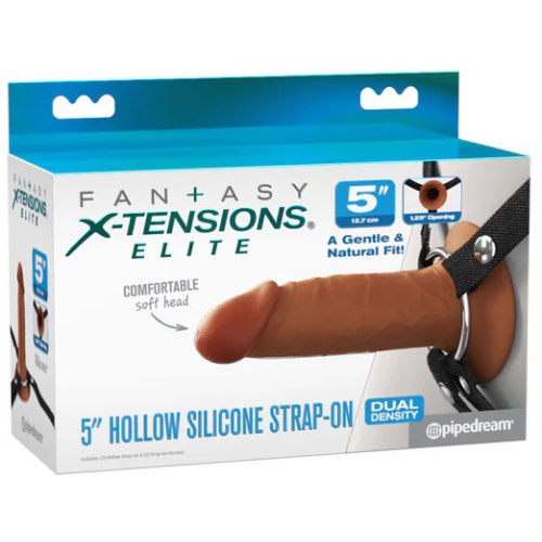 Fantasy X-Tensions Elite 5" Silicone Hollow Strap-on Dual Density - Brown
