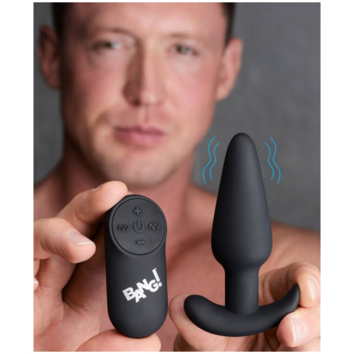 21x Silicone Butt Plug With Remote - Black
