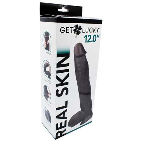 Real Skin 12” Dual Layer Dildo - Dark Brown